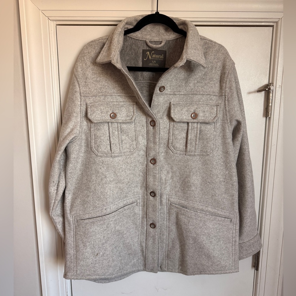 Natural Reflections Heathered Gray Shirt Jacket Shacket Chore Utility Coat L/G
